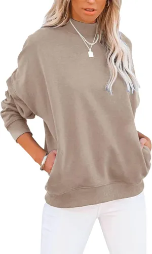 Minclouse Women's Casual Long sleeves Sweatshirt Tops Basic Loose Fit Mock Turtleneck Lightweight Tunic Pullover With Pocket