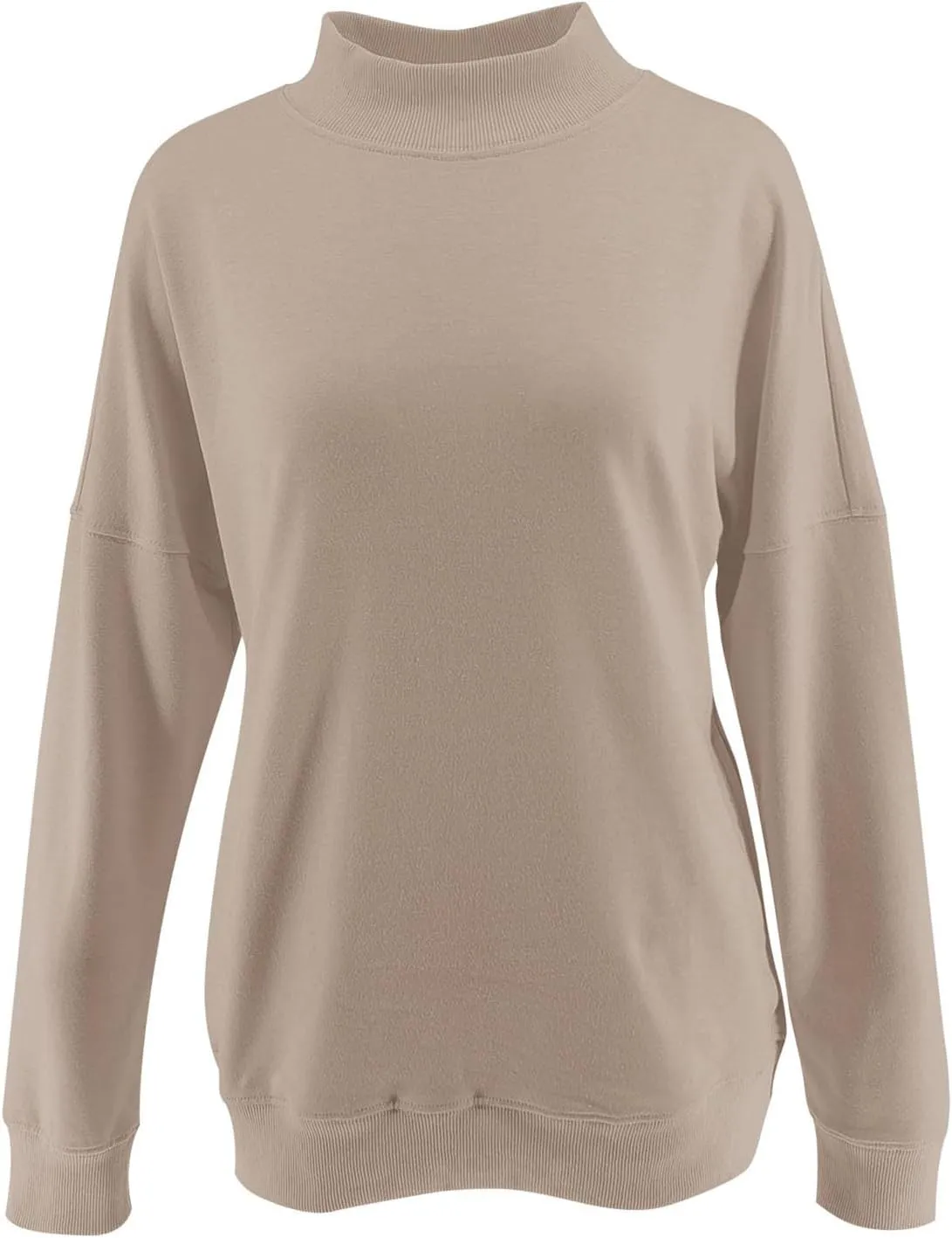 Minclouse Women's Casual Long sleeves Sweatshirt Tops Basic Loose Fit Mock Turtleneck Lightweight Tunic Pullover With Pocket