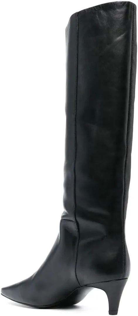 miss left Women Stretchy Knee High Boot Closed Square Toe Low Kitten Heel Winter Fall Tall Boots Party Dress Shoes Size 4-16 US