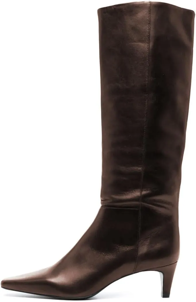 miss left Women Stretchy Knee High Boot Closed Square Toe Low Kitten Heel Winter Fall Tall Boots Party Dress Shoes Size 4-16 US
