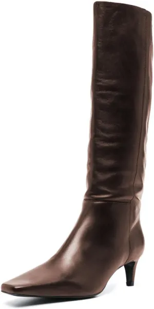 miss left Women Stretchy Knee High Boot Closed Square Toe Low Kitten Heel Winter Fall Tall Boots Party Dress Shoes Size 4-16 US