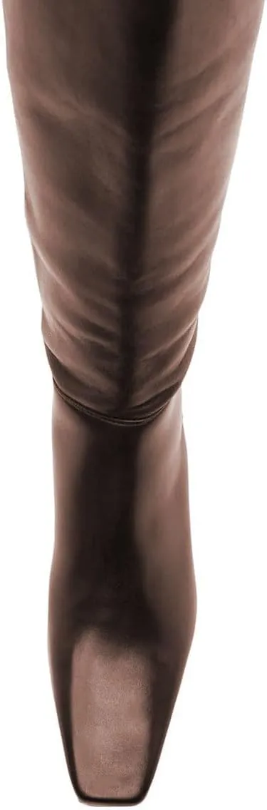 miss left Women Stretchy Knee High Boot Closed Square Toe Low Kitten Heel Winter Fall Tall Boots Party Dress Shoes Size 4-16 US
