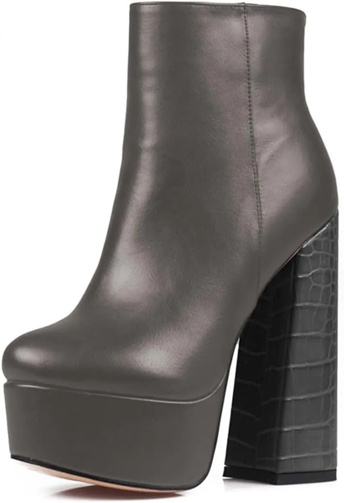 miss left Women Thick Platform Round Toe Ankle Boots Side Zip Crocodile Chunky Heels Booties Fashion Party Shoes Size 4-16 US