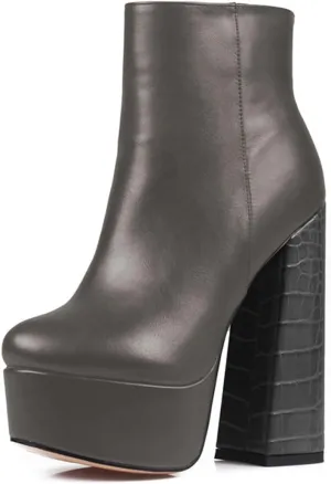 miss left Women Thick Platform Round Toe Ankle Boots Side Zip Crocodile Chunky Heels Booties Fashion Party Shoes Size 4-16 US