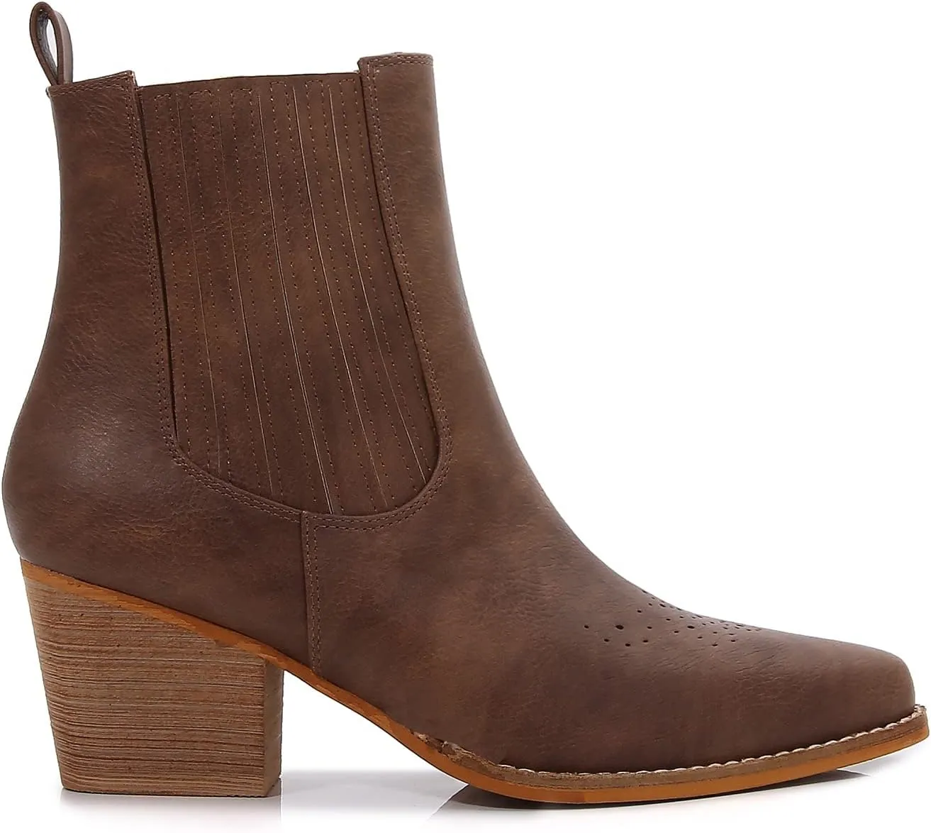 mm Women PU Leather Stacked Heel Ankle Chelsea Boots