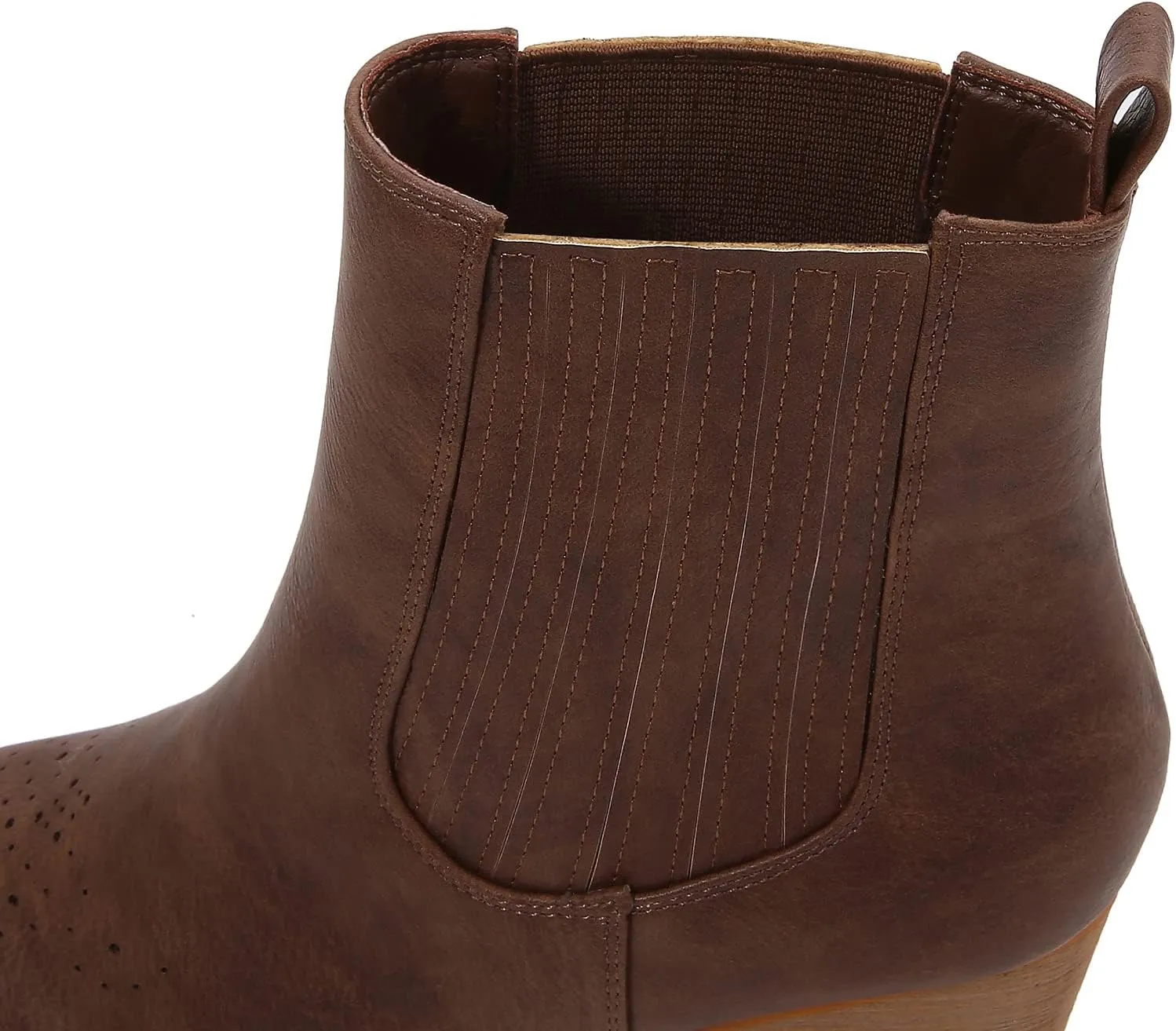 mm Women PU Leather Stacked Heel Ankle Chelsea Boots