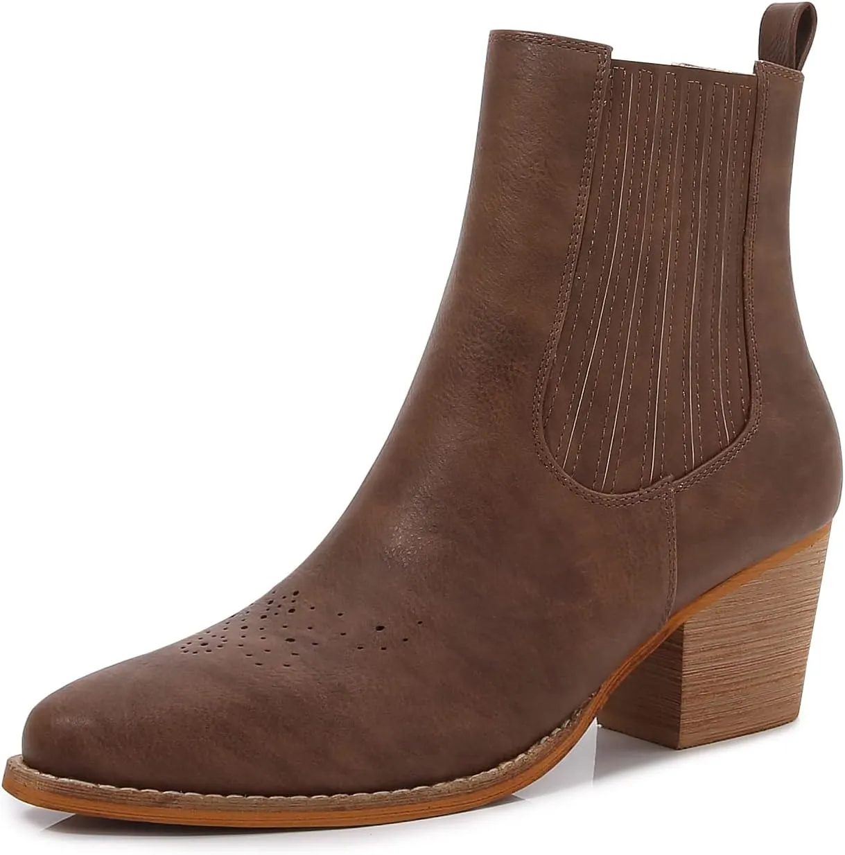 mm Women PU Leather Stacked Heel Ankle Chelsea Boots