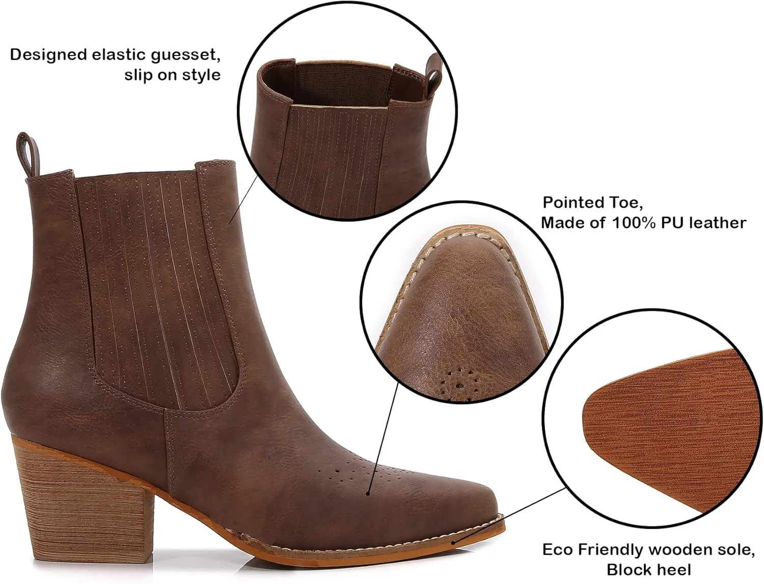 mm Women PU Leather Stacked Heel Ankle Chelsea Boots