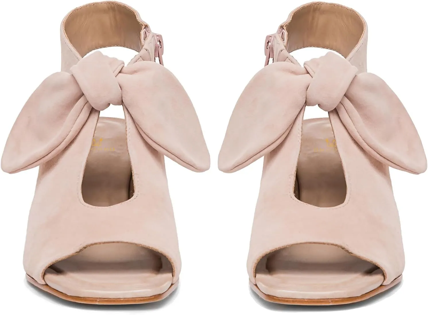 MOOMMO Women Heeled Sandals with Bow Open Toe Low Chunky Block Heel Sandal Booties Cutout 2" Heels Backless Slingback Dress Shoes Peep Toe Back Zipper Suede Sandal Dressy Summer Beach Casual 4-13 M US