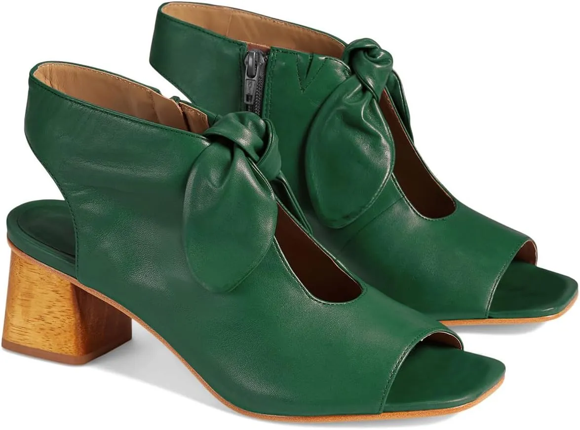 MOOMMO Women Heeled Sandals with Bow Open Toe Low Chunky Block Heel Sandal Booties Cutout 2" Heels Backless Slingback Dress Shoes Peep Toe Back Zipper Suede Sandal Dressy Summer Beach Casual 4-13 M US