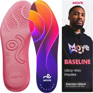 MOVE Baseline - All-Purpose Insoles - Sock Liner - Ultra Thin Shock Absorption - Maximum Freedom of Movement and Energy Return Cleats, Shoes, Running, Basketball, Baseball (M9-9.5/W10.5-11)