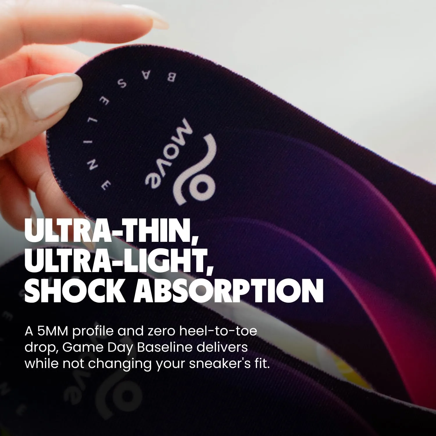 MOVE Baseline - All-Purpose Insoles - Sock Liner - Ultra Thin Shock Absorption - Maximum Freedom of Movement and Energy Return for Cleats, Shoes, Running, Basketball, Baseball (M6-6.5/WM7.5-8)