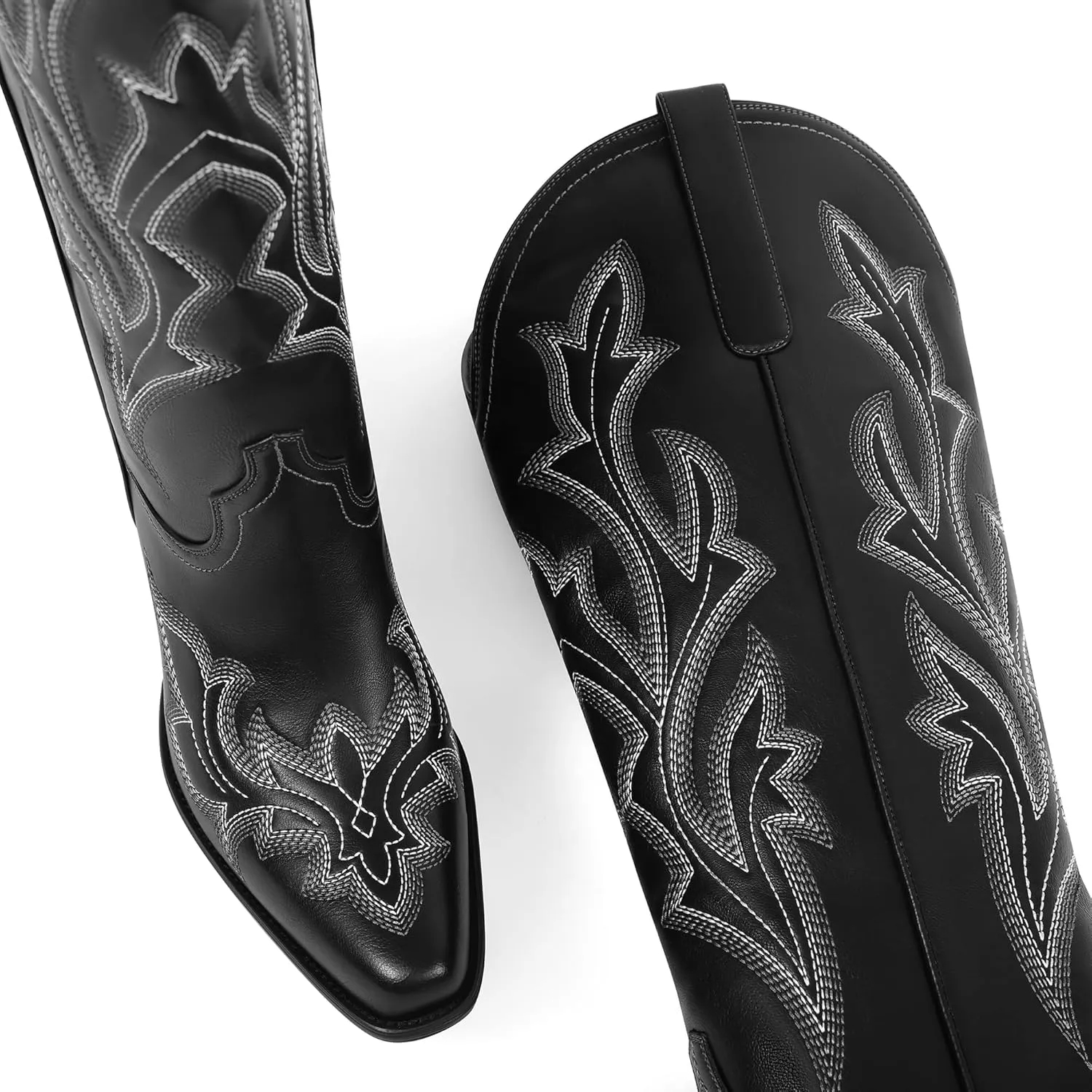 MUCCCUTE Cowboy Boots for Women Western Cowgirl Boots Knee High Pointed Toe Chunky Heels Embroidered Pull On Country Tall Boots