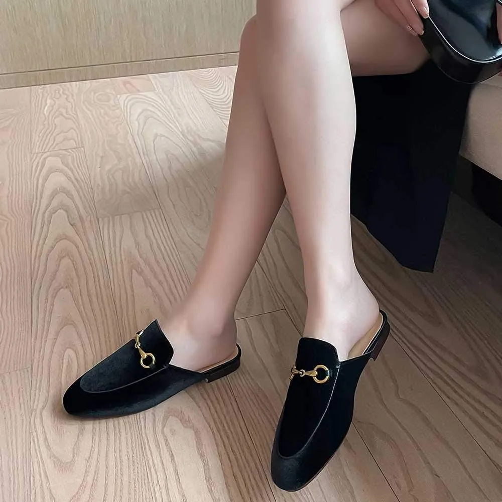Mules for Women Genuine Leather Flat Low Heel Slip-on Loafer Slingback Slide Slippers