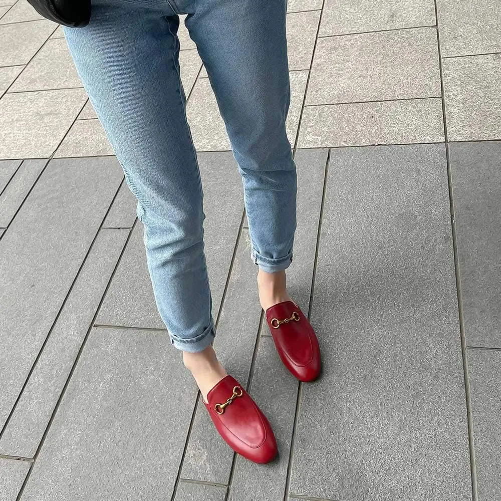 Mules for Women Genuine Leather Flat Low Heel Slip-on Loafer Slingback Slide Slippers