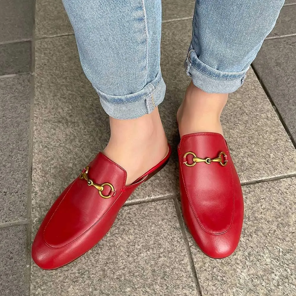 Mules for Women Genuine Leather Flat Low Heel Slip-on Loafer Slingback Slide Slippers