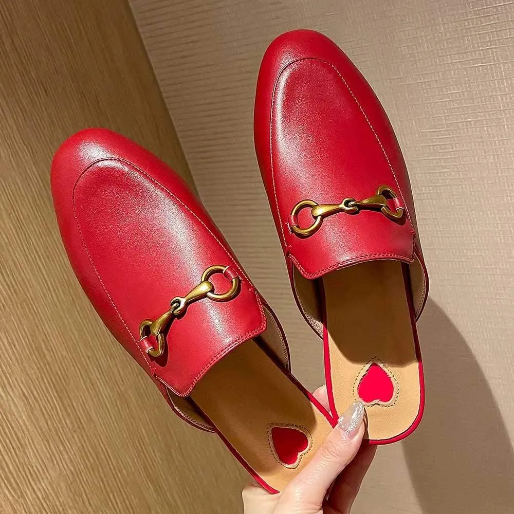 Mules for Women Genuine Leather Flat Low Heel Slip-on Loafer Slingback Slide Slippers