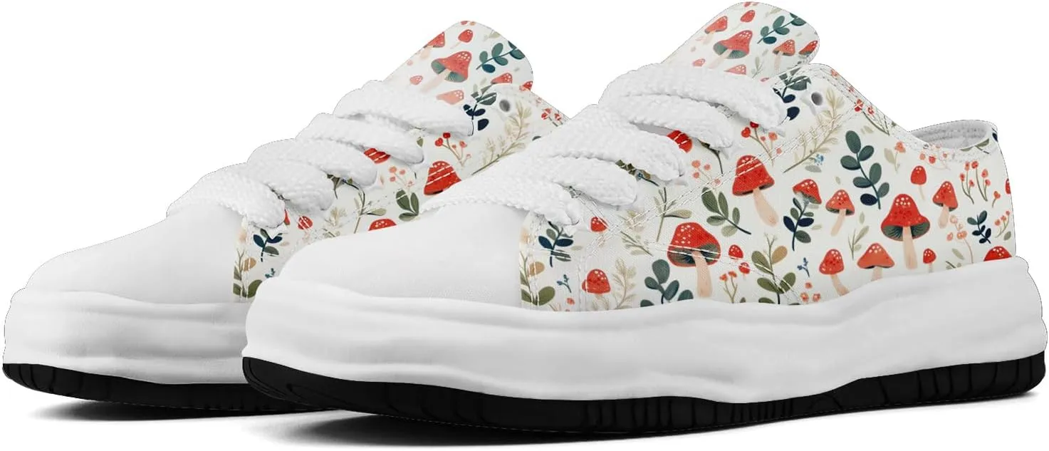 Mushroom Floral Canvas Sneakers for Women's Men's Low-Top Trendy Lace-Up Walking Casual Shoes Spring Summer Footwear