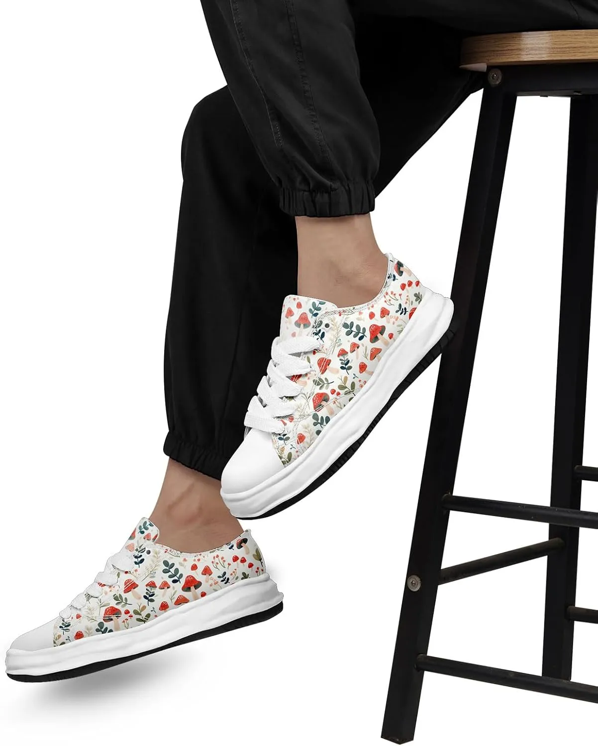Mushroom Floral Canvas Sneakers for Women's Men's Low-Top Trendy Lace-Up Walking Casual Shoes Spring Summer Footwear