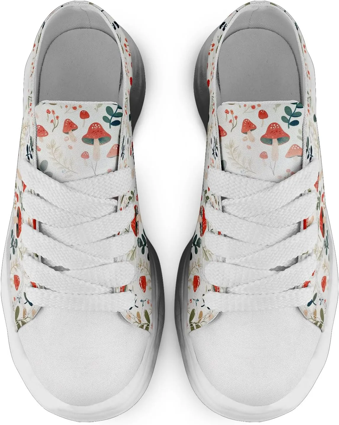 Mushroom Floral Canvas Sneakers for Women's Men's Low-Top Trendy Lace-Up Walking Casual Shoes Spring Summer Footwear