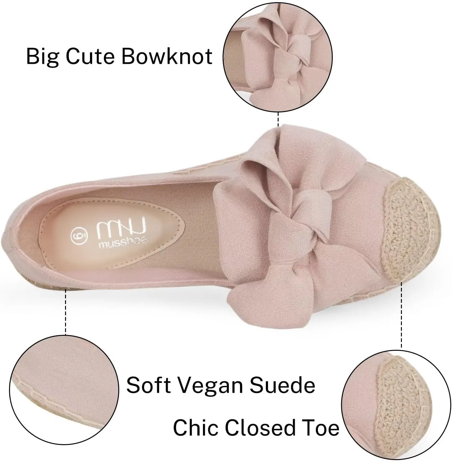 MUSSHOE Espadrilles for Women Flats Dressy Comfort Flat Closed Toe