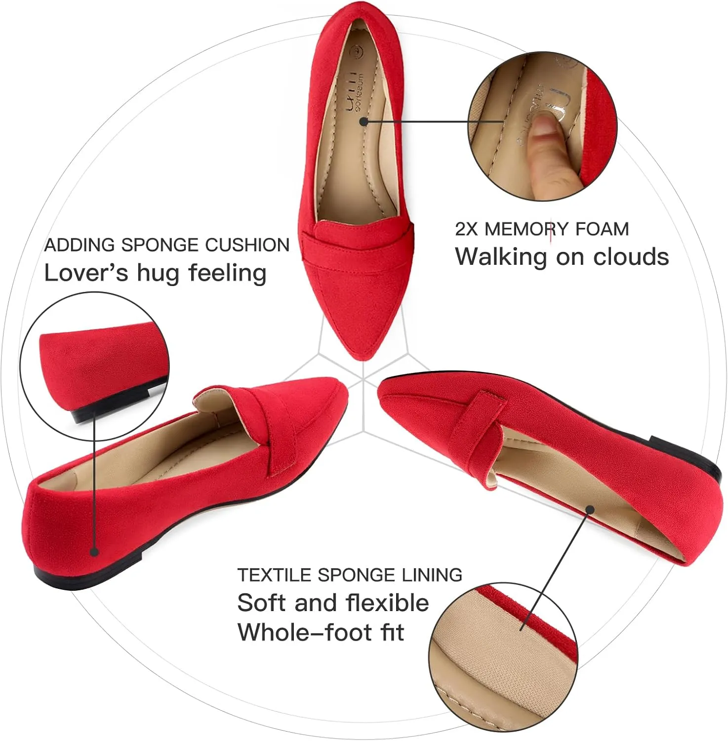 MUSSHOE Flats for Women Comfortable Pointed Toe Slip on Dressy Loafers for Women
