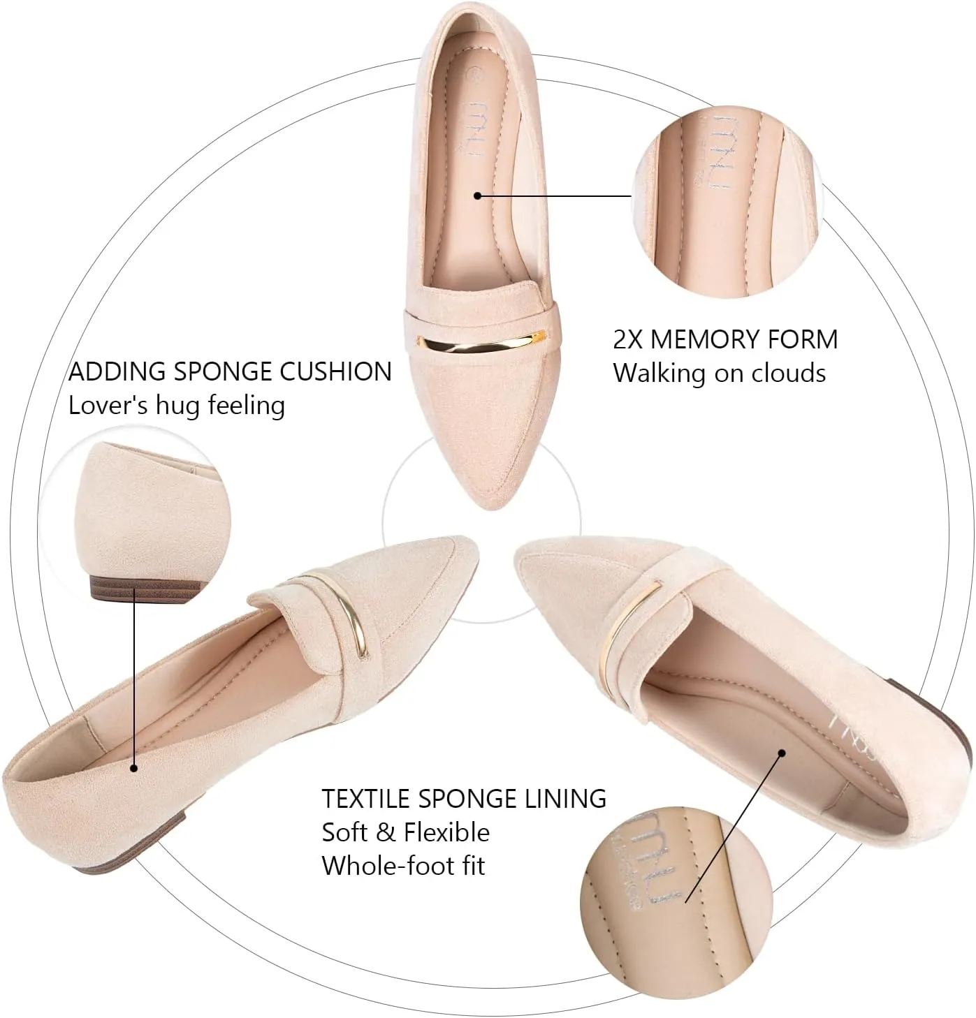 MUSSHOE Flats Shoes Women Pointed Toe Womens Flats Loafers