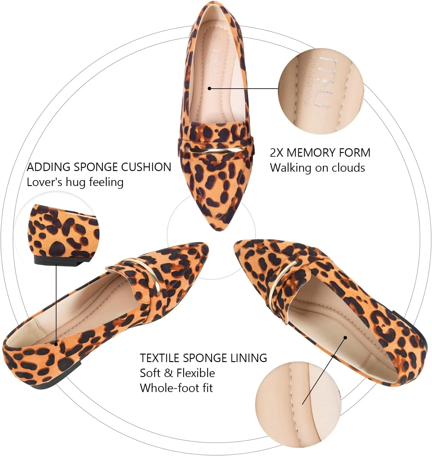 MUSSHOE Flats Shoes Women Pointed Toe Womens Flats Loafers