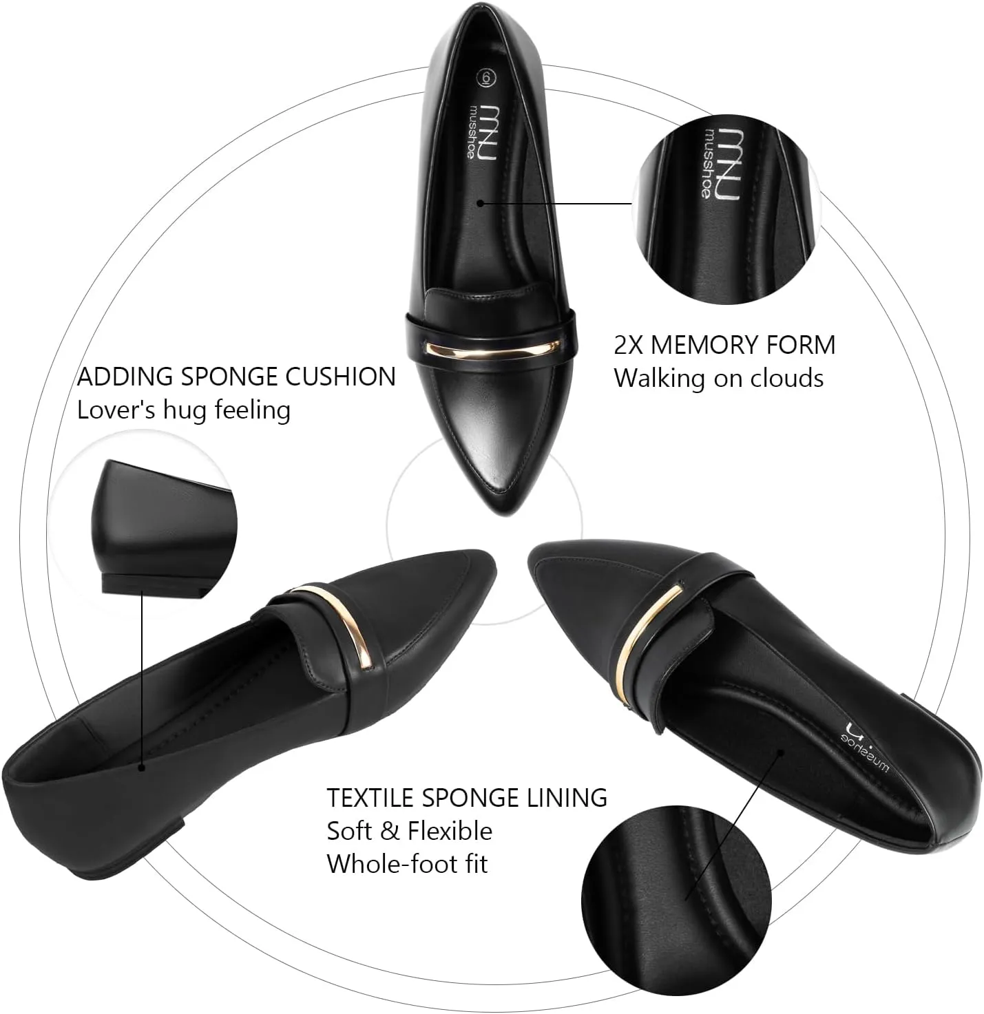 MUSSHOE Flats Shoes Women Pointed Toe Womens Flats Loafers