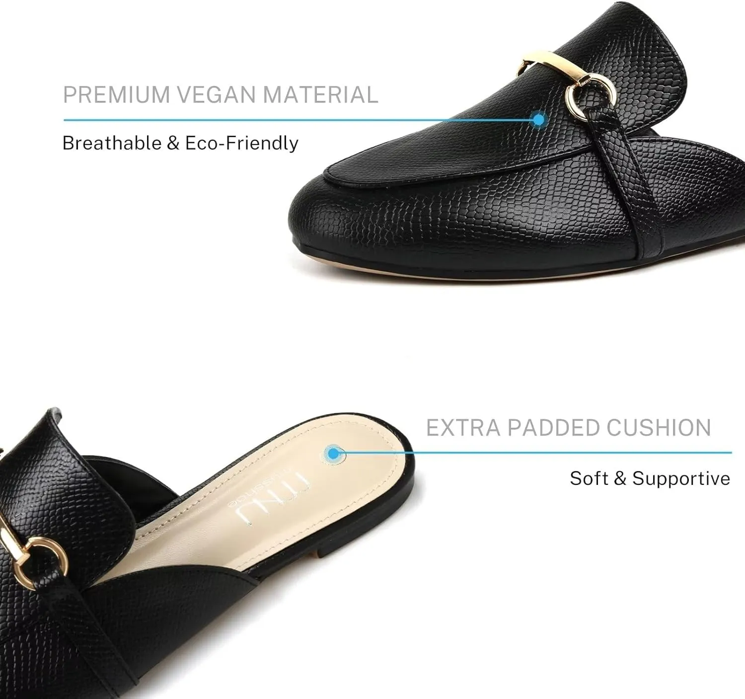 MUSSHOE Mules for Woman Buckle Flats Comfortable Slip on Women Mules Flats Shoes Backless Loafers