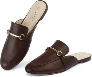MUSSHOE Mules for Woman Buckle Flats Comfortable Slip on Women Mules Flats Shoes Backless Loafers