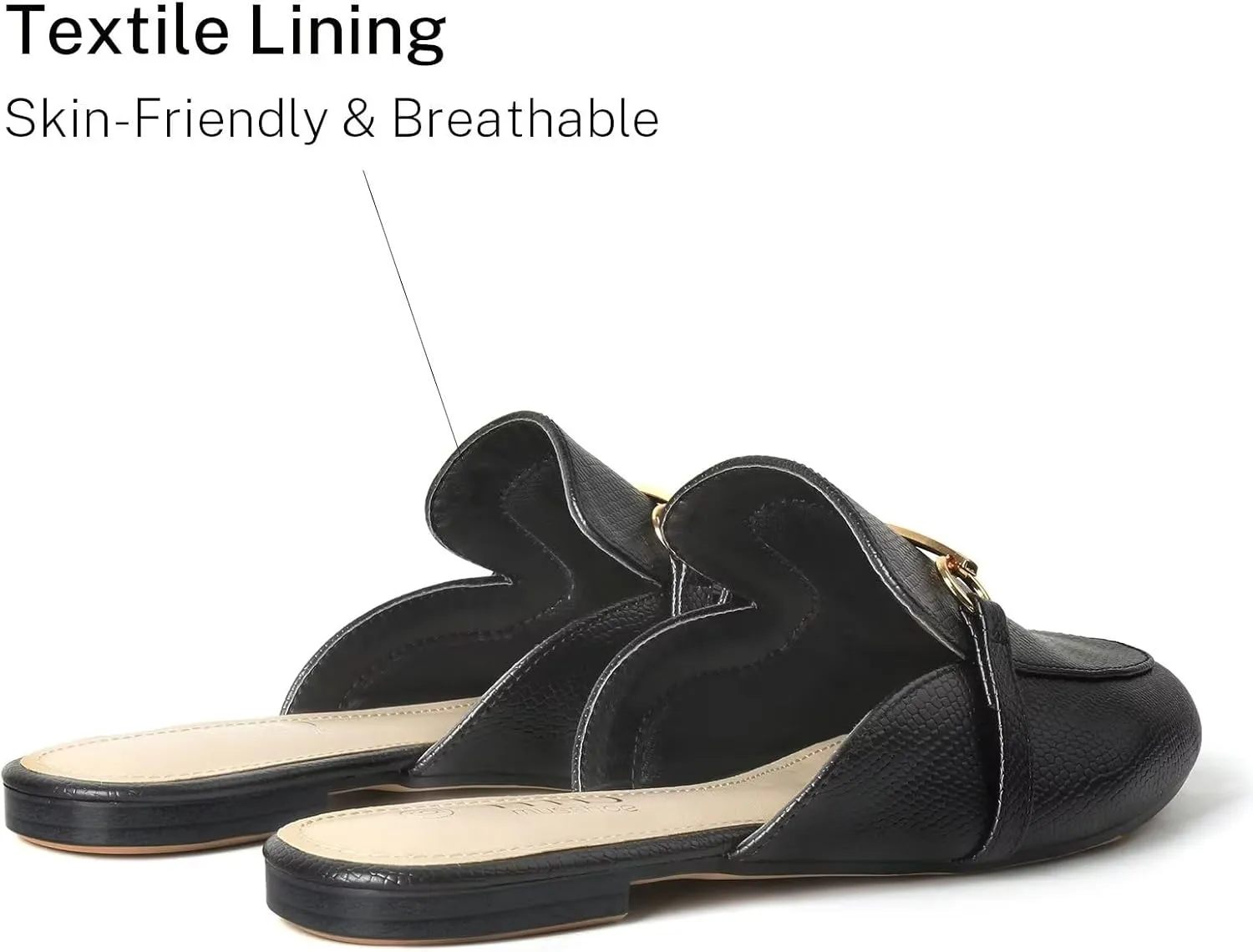 MUSSHOE Mules for Woman Buckle Flats Comfortable Slip on Women Mules Flats Shoes Backless Loafers