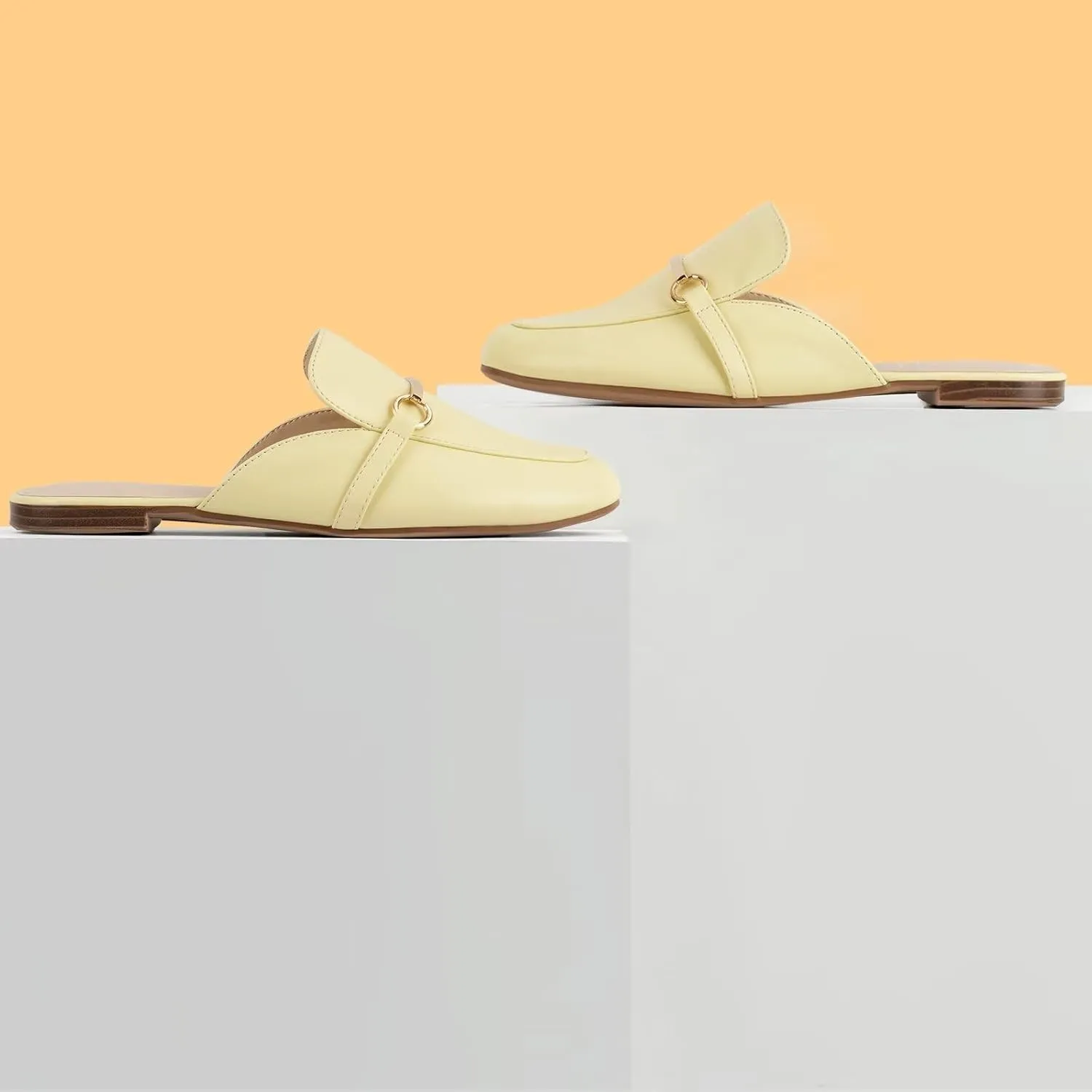 MUSSHOE Mules for Woman Buckle Flats Comfortable Slip on Women Mules Flats Shoes Backless Loafers