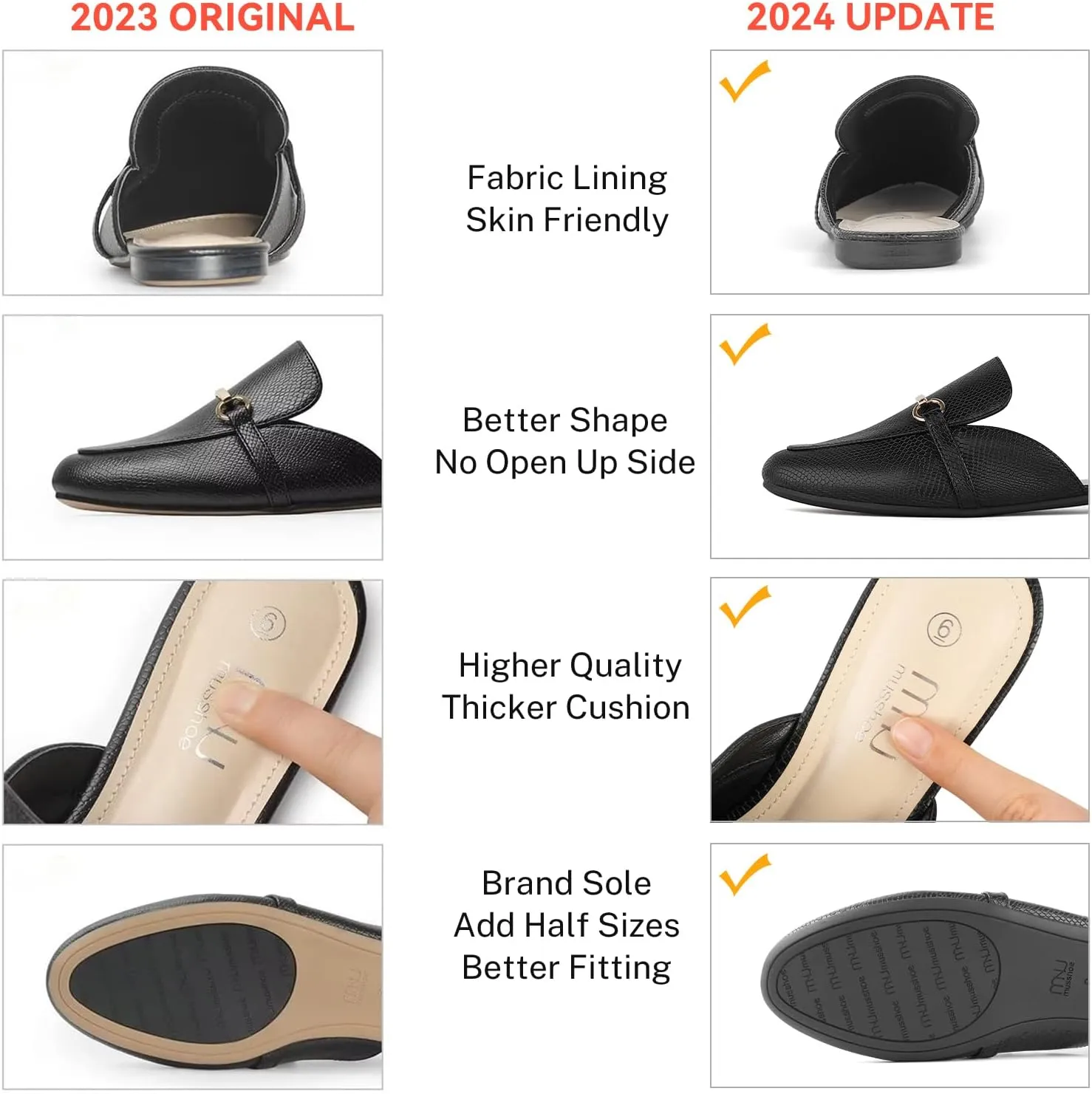 MUSSHOE Mules for Woman Buckle Flats Comfortable Slip on Women Mules Flats Shoes Backless Loafers