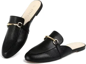 MUSSHOE Mules for Woman Buckle Flats Comfortable Slip on Women Mules Flats Shoes Backless Loafers