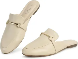 MUSSHOE Mules for Woman Buckle Flats Comfortable Slip on Women Mules Flats Shoes Backless Loafers