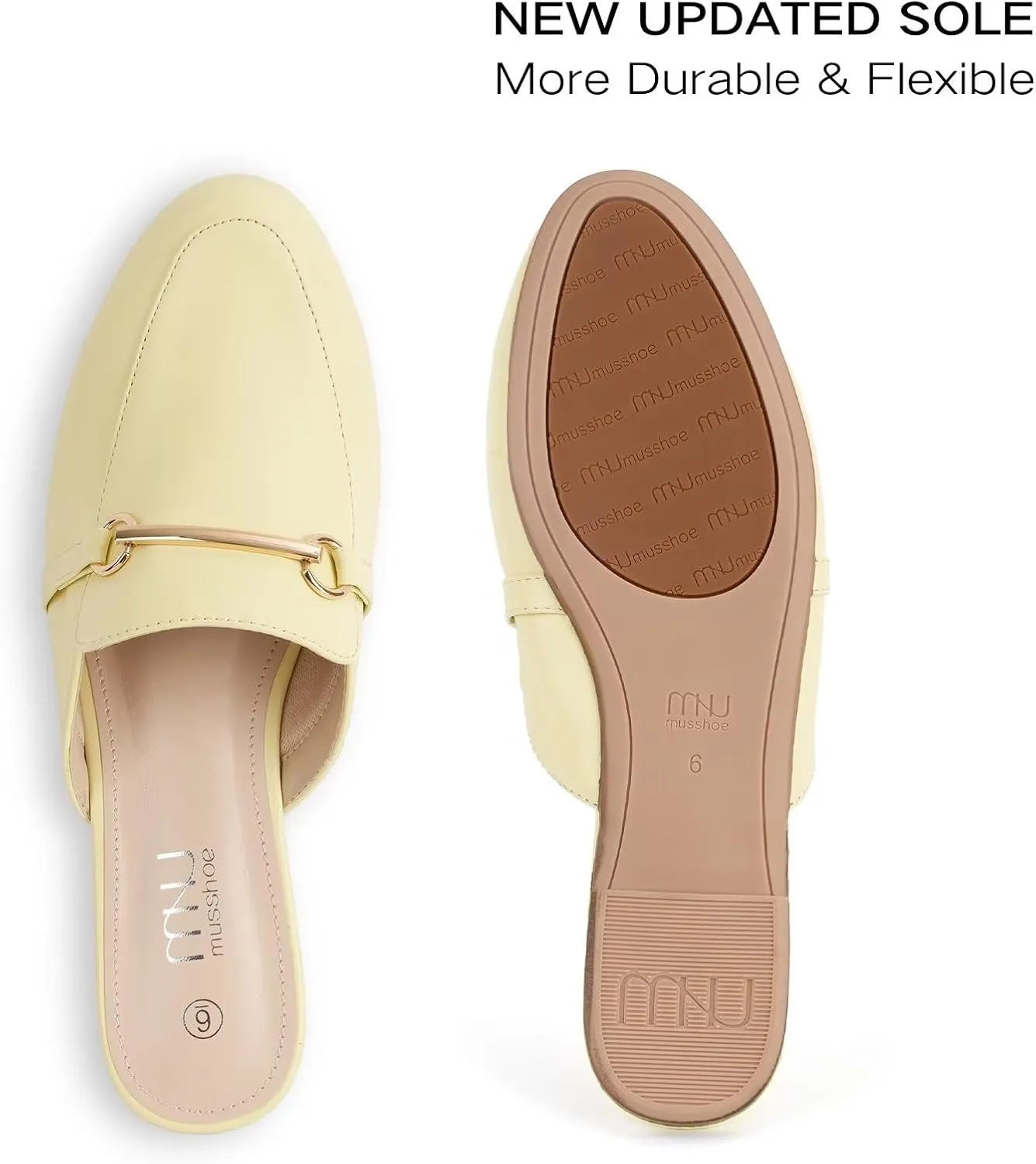 MUSSHOE Mules for Woman Buckle Flats Comfortable Slip on Women Mules Flats Shoes Backless Loafers