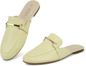 MUSSHOE Mules for Woman Buckle Flats Comfortable Slip on Women Mules Flats Shoes Backless Loafers