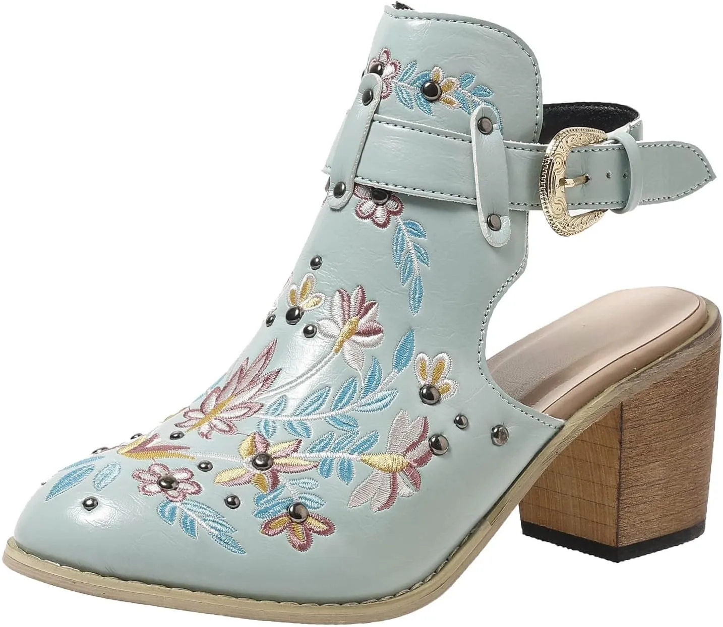 New Europe and The United States Foreign Trade Embroidery Retro High Heeled Shoes Thick with Womens Heeled Boots Size 11