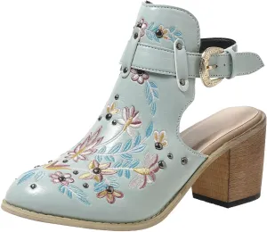 New Europe and The United States Foreign Trade Embroidery Retro High Heeled Shoes Thick with Womens Heeled Boots Size 11
