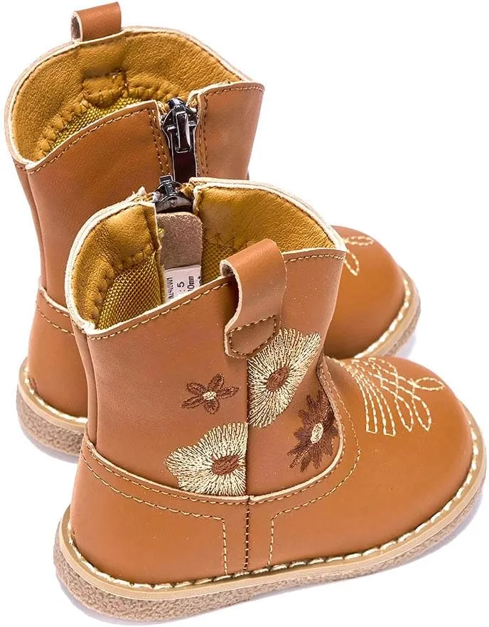 Newsonet Baby Cowboy Cowgirl Boots Western First Walker Shoes Boys Girls Round Toe Boots Winter All Seasons 6-24 Months Infant Toddler