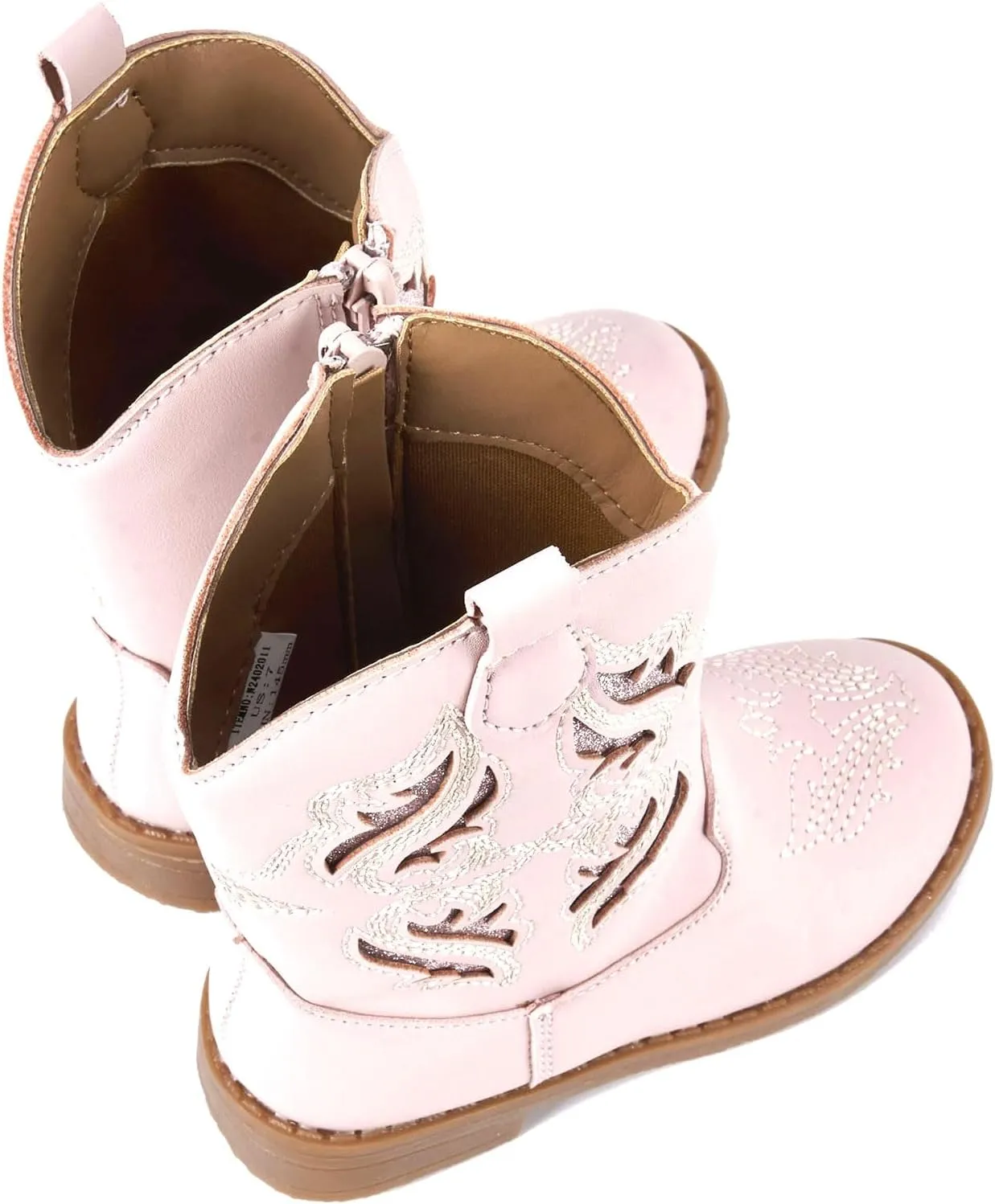 Newsonet Toddler Girls Cowboy Cowgirl Boots Round Toe Western Boots Mid Calf Side Zipper Riding Shoes for All Seasons Spring Summer Winter Fall