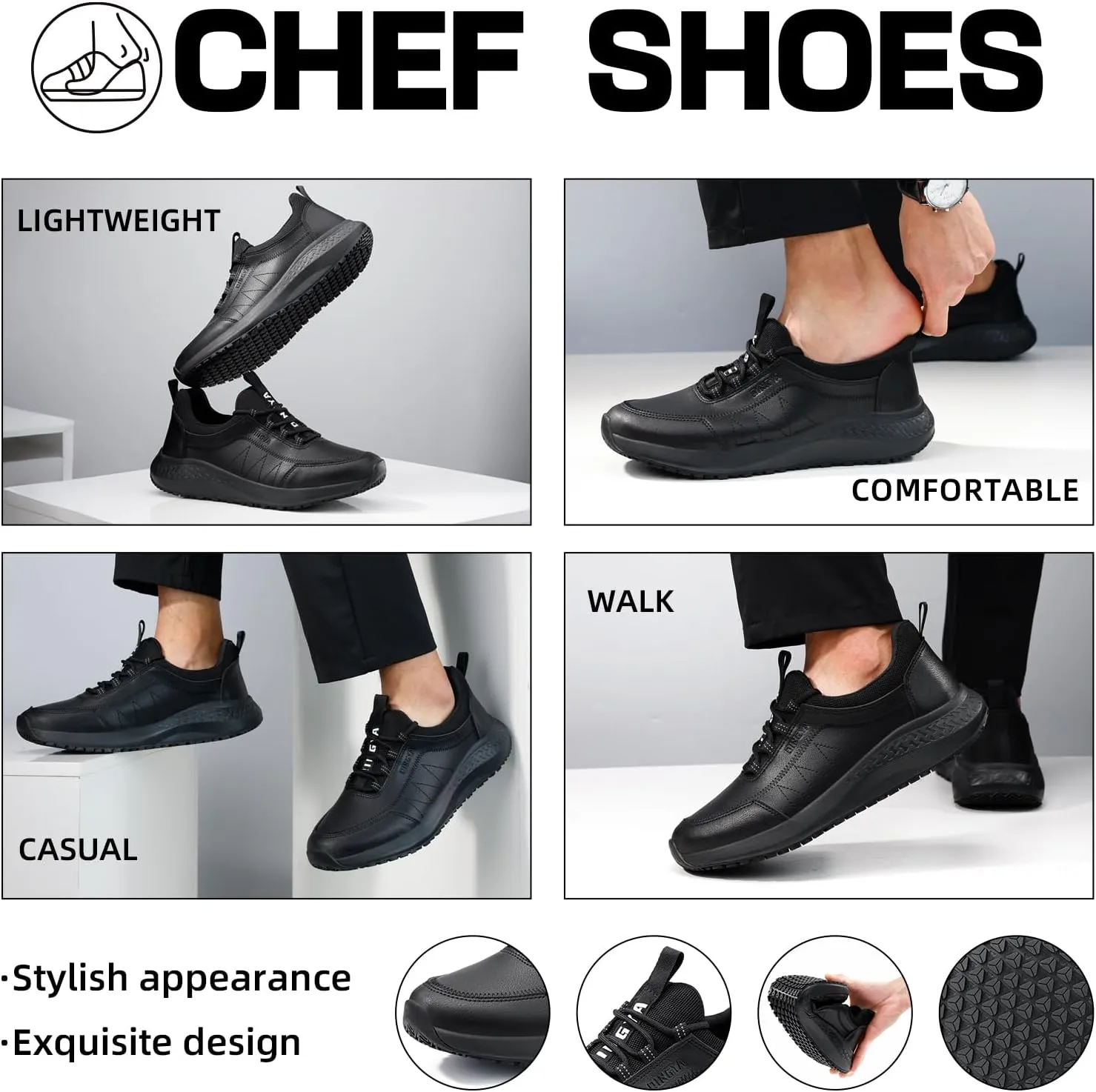 Non Slip Work Shoes for Men Women Breathable Mens Work Shoes Lightweight Water Resistant Walking Sneakers Chef Kitchen Slip Resistant Comfortable Restaurant Food Service Sneakers Casual