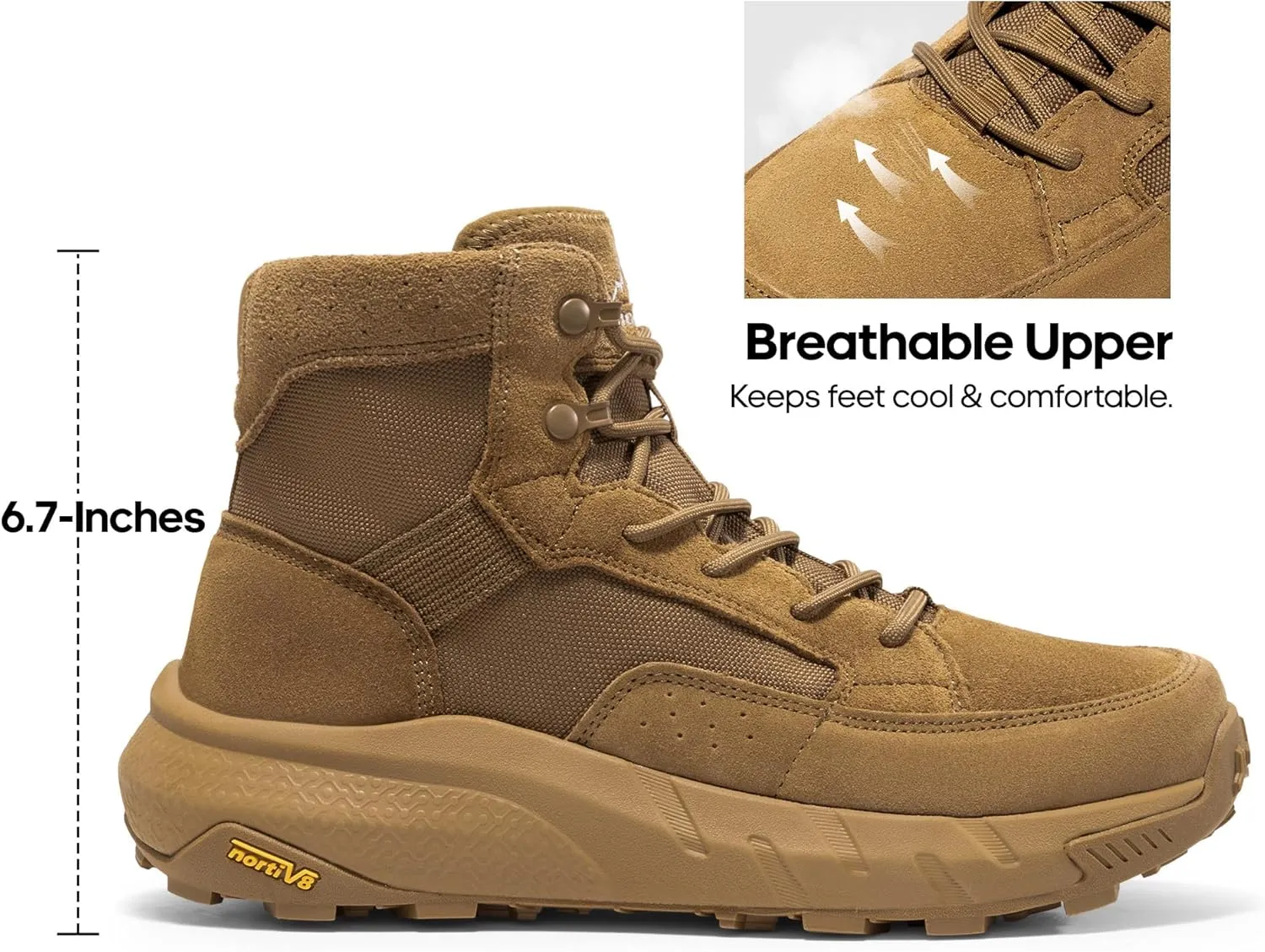 NORTIV 8 Men's Lightweight Leather Military Boots, Tactical Work Motorcycle Shoes, Combat Style for Outdoor, Hiking, Casual