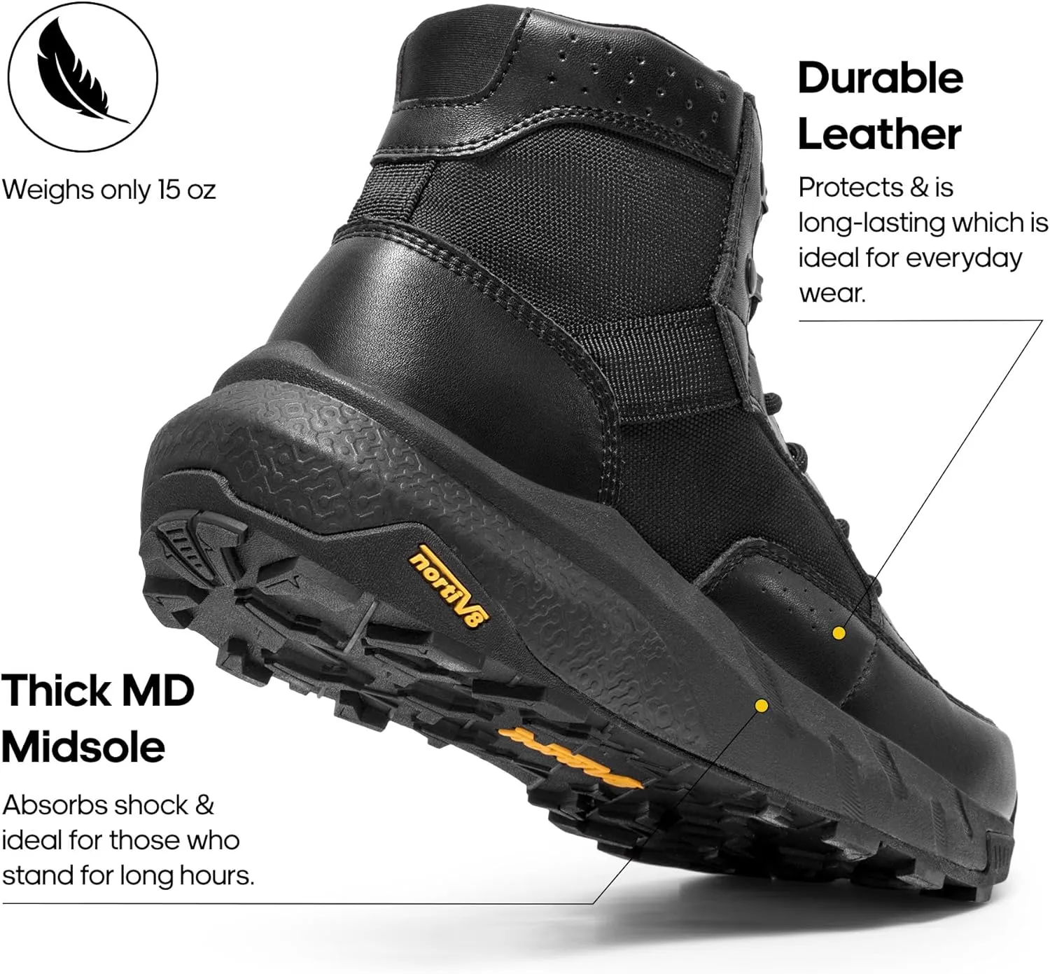 NORTIV 8 Men's Lightweight Leather Military Boots, Tactical Work Motorcycle Shoes, Combat Style for Outdoor, Hiking, Casual