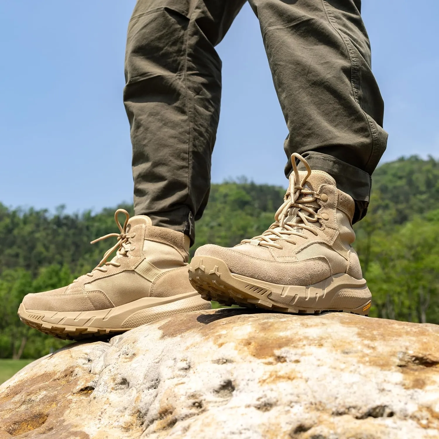 NORTIV 8 Men's Lightweight Leather Military Boots, Tactical Work Motorcycle Shoes, Combat Style for Outdoor, Hiking, Casual