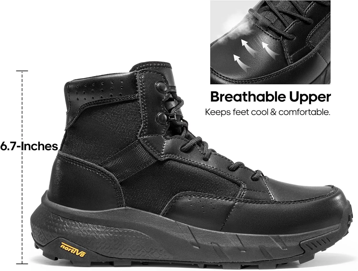 NORTIV 8 Men's Lightweight Leather Military Boots, Tactical Work Motorcycle Shoes, Combat Style for Outdoor, Hiking, Casual
