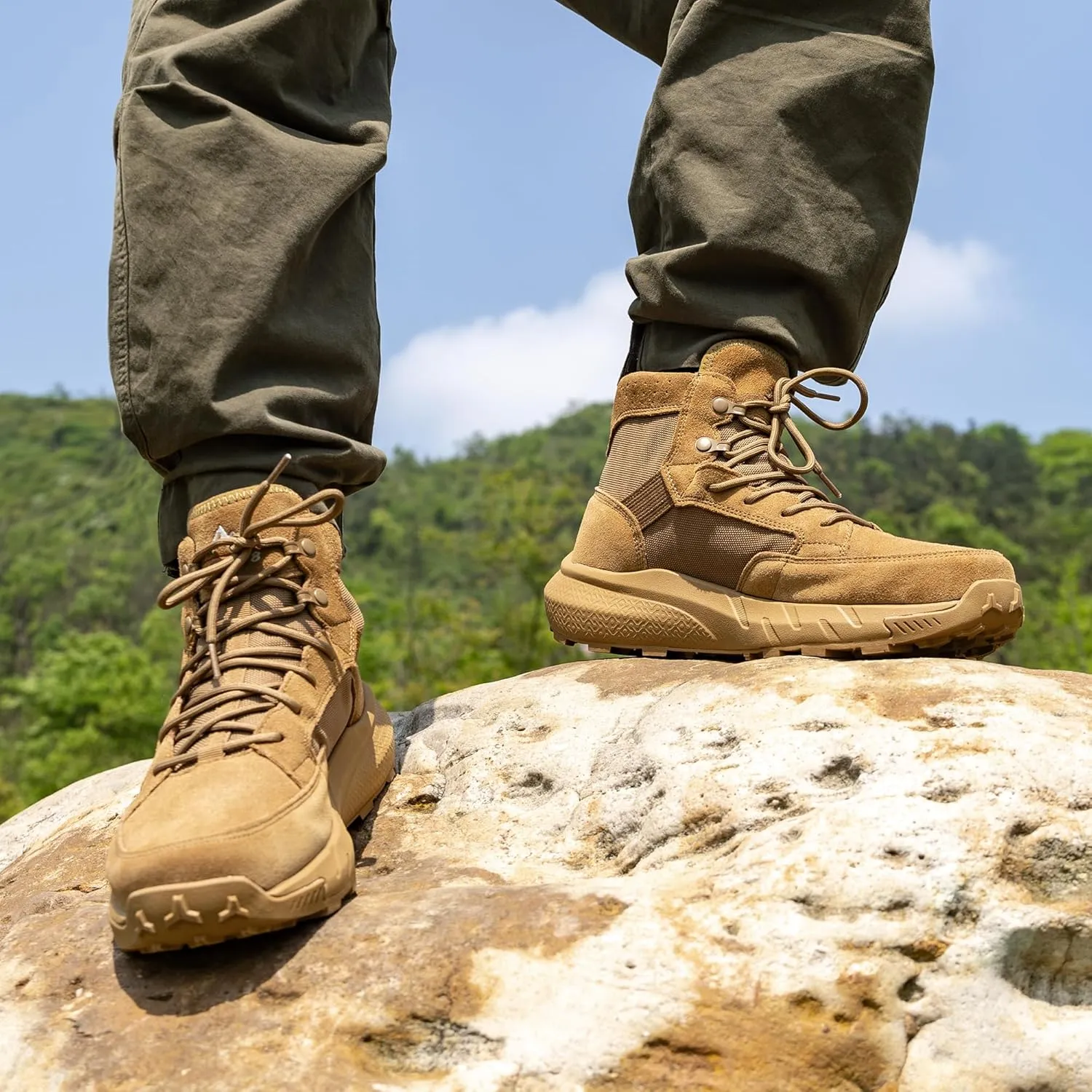 NORTIV 8 Men's Lightweight Leather Military Boots, Tactical Work Motorcycle Shoes, Combat Style for Outdoor, Hiking, Casual