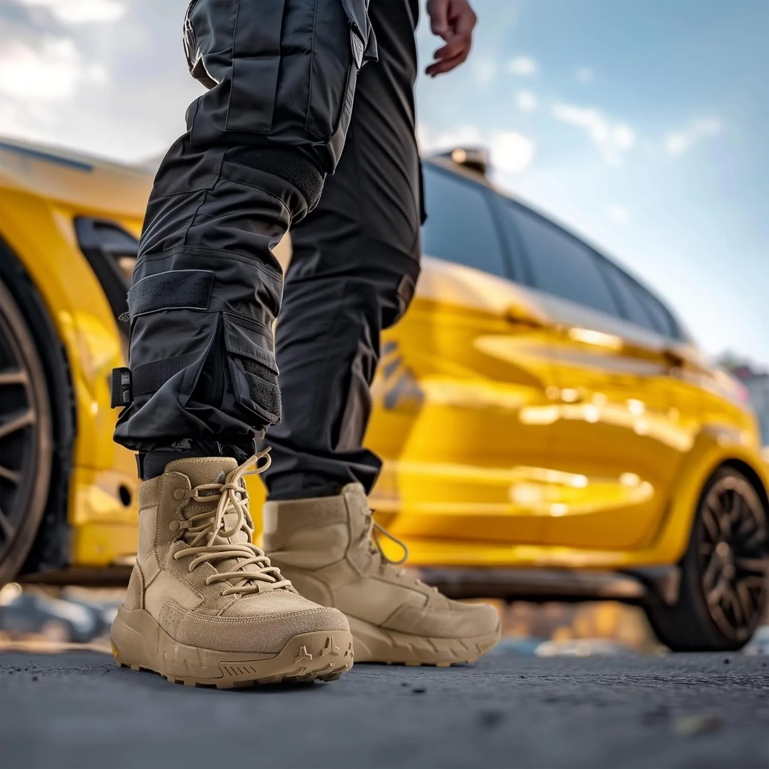 NORTIV 8 Men's Lightweight Leather Military Boots, Tactical Work Motorcycle Shoes, Combat Style for Outdoor, Hiking, Casual