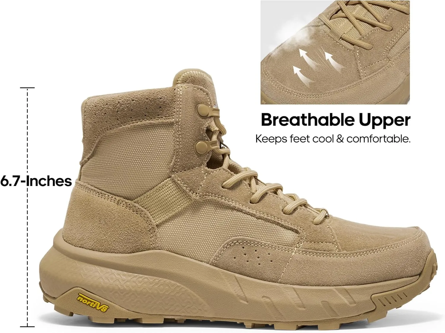 NORTIV 8 Men's Lightweight Leather Military Boots, Tactical Work Motorcycle Shoes, Combat Style for Outdoor, Hiking, Casual